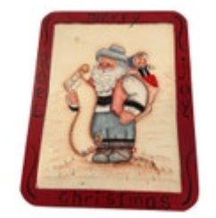 Christmas Hand Painted Chalk Board Santa Folk Art Toy Bag Signed Holiday