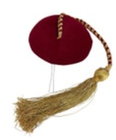 Greek Red Velvet Hat Gold Braided Tassel Vintage Handmade