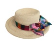 Talbots Tan Women’s Straw Paper Sun Hat Packable Silk Bow Plaid