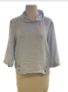 Poetry Linen Light Blue mock neck 3/4 sleeve womens size 6 Beachy EUC