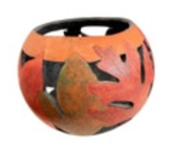 Small Handmade Carved Painted Fall Leaf Gourd Art Bowl Signed 3.5” High