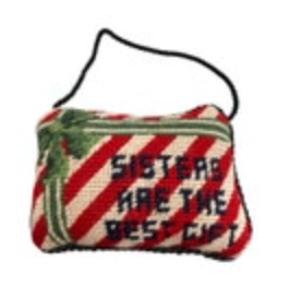 Needlepoint Door Hanger Christmas Sisters Are The Best Gift Ornament Velvet Back