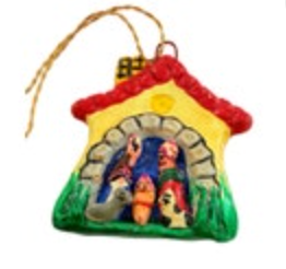 Vintage Hand Painted Plaster Nativity Christmas Ornament Folk Art Primitive Colo