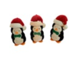 Vintage Miniature Flocked Penguin Lot 3 Santa Hats And Bow Ties