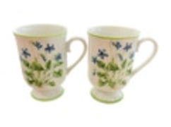 Royal Domino Collection Spring Violet Pedestal Mug Floral Porcelain Japan 2 Set