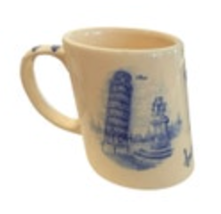 Leaning Tower of Pisa Coffee Mug Souvenir Ceramic Italy Blue White Art