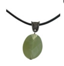 Baroni Cord Necklace Green Faceted Gem Pendant Silver Tone Metal