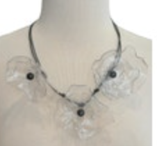 Upcycled Flower Statement Necklace Black Satin Cord Plastic Bottle Flowers