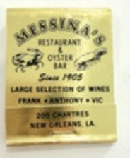 Louisiana Matchbook “Messina’s Restaurant” New Orleans Full Unstruck Oyster Bar