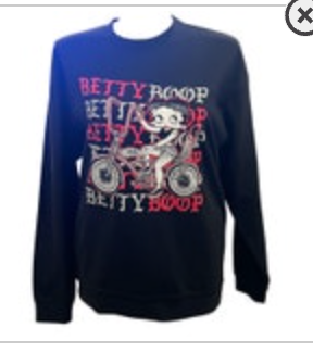 Biker Betty Boop Graphic Black Fleece Cotton Crewneck Pullover vintage 90s