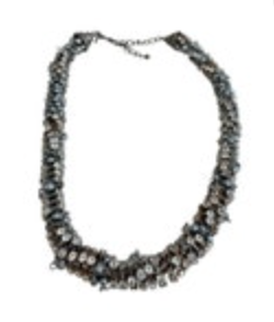 Vintage Kenneth Jay Lane Multi Strand Twisted Beaded Necklace Rhinestone Dark