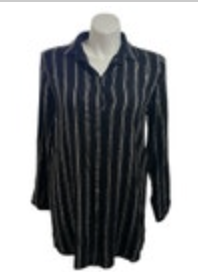 NWT Chelsea & Violet Black Silver Stripe Button Down Women’s Shirt Size Large