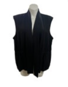 Calvin Klein Open Front Cardigan Womens 1X Black Tie Waist Sleeveless Minimalist