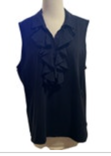 Vintage 90s Y2K Ralph Lauren Black Ruffle Front Knit Tank Top Blouse READ