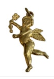Flying Angel Cherub Baby Pendant Charm Gold Tone 1.5” Long Vintage