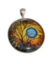 Round Moon Nature Resin Pendant Silver Tone Round Celestial 1”