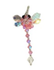 Dragonfly Faceted Beaded Pendant Aurora Borealis Handmade Pink