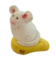 Vintage Tiny Miniature Mouse Figurine Sitting Cheese Handmade Pottery