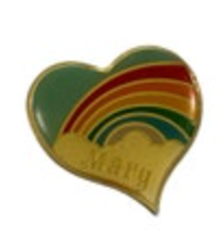 Vintage Rainbow Heart Personalized Mary Pin Brooch 80’s