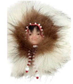 Vintage Alaska Inuit Brown White Fur Trim Face Brooch Pin 3.25” Signed