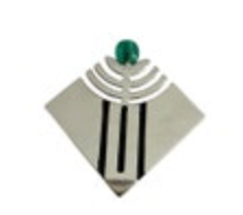 Vtg Signed FLLW Silver Tone Green Glass Bead Modernist Menorah Judaica Brooch