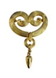 Vintage Gold Tone Scroll Style Heart Hinge Dangle Pin Brooch