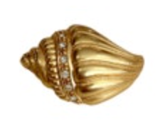 Vintage Kenneth J Lane Seashell Brooch Glass Rhinestone Nautical Coastal Beach