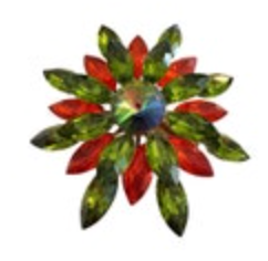 Vintage Watermelon Rivoli Green Orange Navettes Starburst Flower Pin Brooch