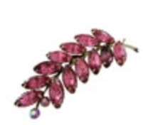 VTG Pink Navette Rhinestone Vintage Brooch Pin Leaf Floral