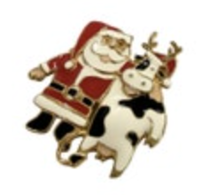 Vintage Berebi Enamel Brooch Lapel Pin Santa Claus With Reindeer Cow Farmhouse