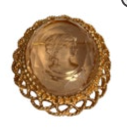 Vintage Acrylic Peach Cameo Large Gold Tone Brooch