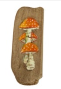 Hand Painted Mushroom Brooch Folk Art Wooden Pin Signed WCB Cottagecore