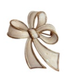 Vintage Trifari Gold Tone Dimensional Bow Brooch Signed Enamel Painted
