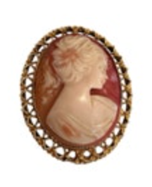 Vintage Resin Peach Orange Cameo Large Gold Tone Brooch