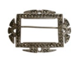 Art Deco Marcasite Sterling Silver Rectangular Frame Brooch Pin
