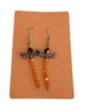 Aurora Borealis Dragonfly Orange Dangle Hook Whimsical Earrings