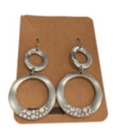 Silver Tone Earrings Circle Rings Rhinestone Dangle Hook Earrings