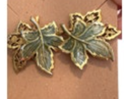 Vintage Gold Tone Leaf Enamel Post Earrings Classic