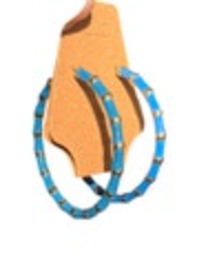 Blue Enamel Bamboo Gold Tone Large Hoop Earrings Preppy Coastal Classy