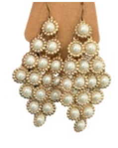 Chandelier Gold Tone Faux Pearl Ornate Pierced Dangle Earrings
