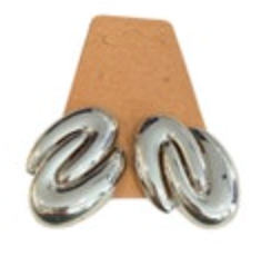 Vintage Liz Claiborne Clip-On Earrings Silvertone Shiny Classic Style