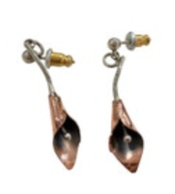 Vintage Calla Lily Brass Copper Pierced Earrings Floral Flower