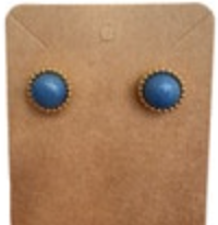 Blue Cabochon Gold Tone Round Post Earrings Classic Preppy