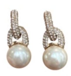 Faux Pearl Knocker Rhinestone Post Earrings Dressy Elegant Evening