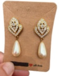 Roman Faux Pearl Rhinestone Post Earrings Elegant Evening Gold Tone Dangle