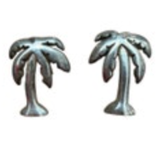 Silvertone Palmetto Tree SC Style Post Earrings Classic Preppy Coastal