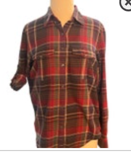 Lauren Ralph Lauren Plaid Roll-Tab Sleeve Flannel Shirt Women M Red Green Purple