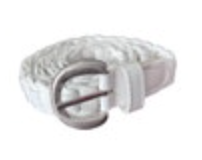 White Braided Skinny Belt Womens Small Leather Woven Chrome Tone Buckle
