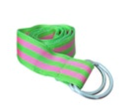 Preppy J.Crew Striped Grosgrain Ribbon Belt Womens S/M Green Pink D Ring