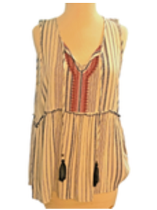 Artesia Boho Striped V-Neck Tunic Top Womens M Fairy Sleeveless Cottagecore